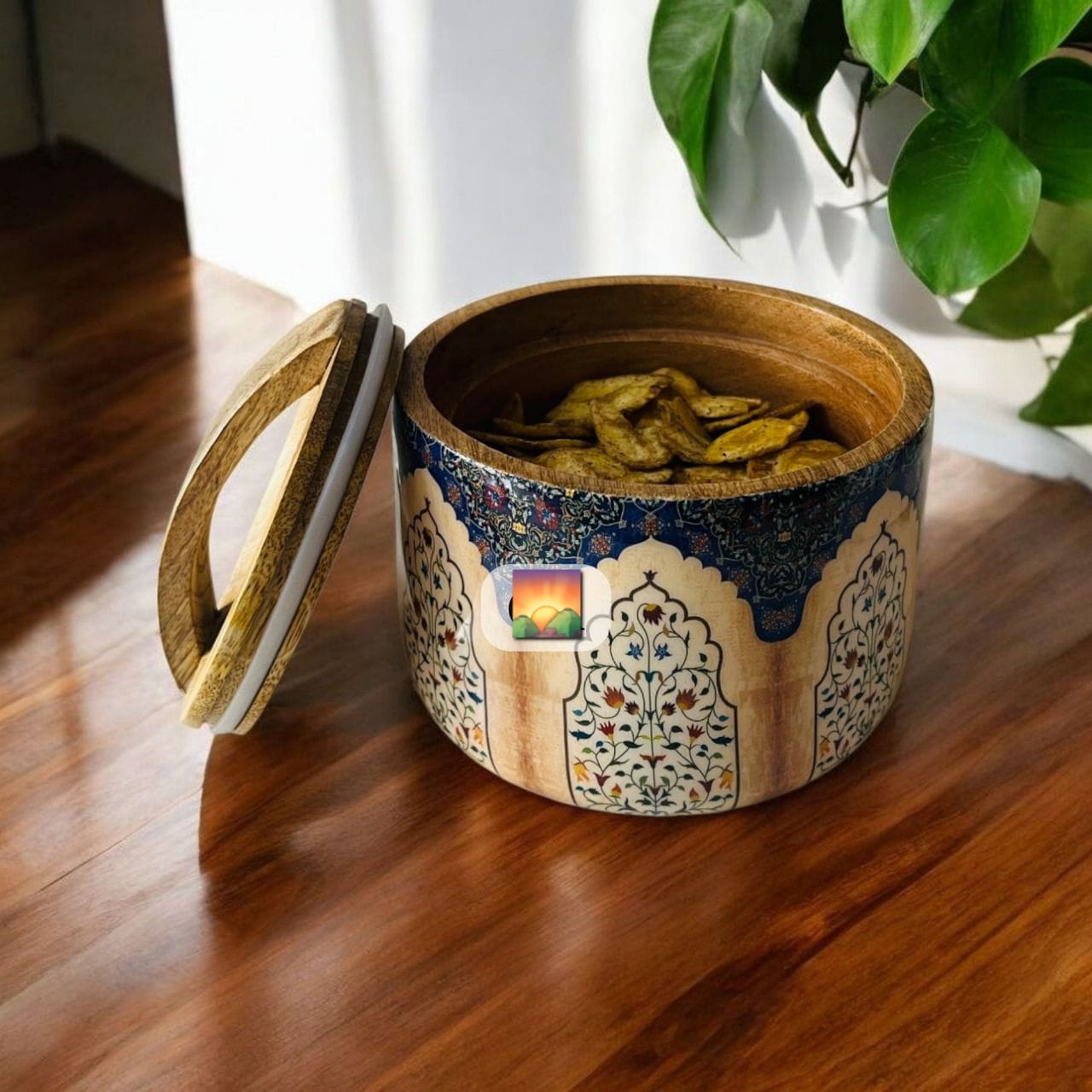 Wooden Bowl Jar With Airtight Lid
Size - 6x5 Inch
Material - Lacquer Coating on wood and Epoxy Coating on Printing